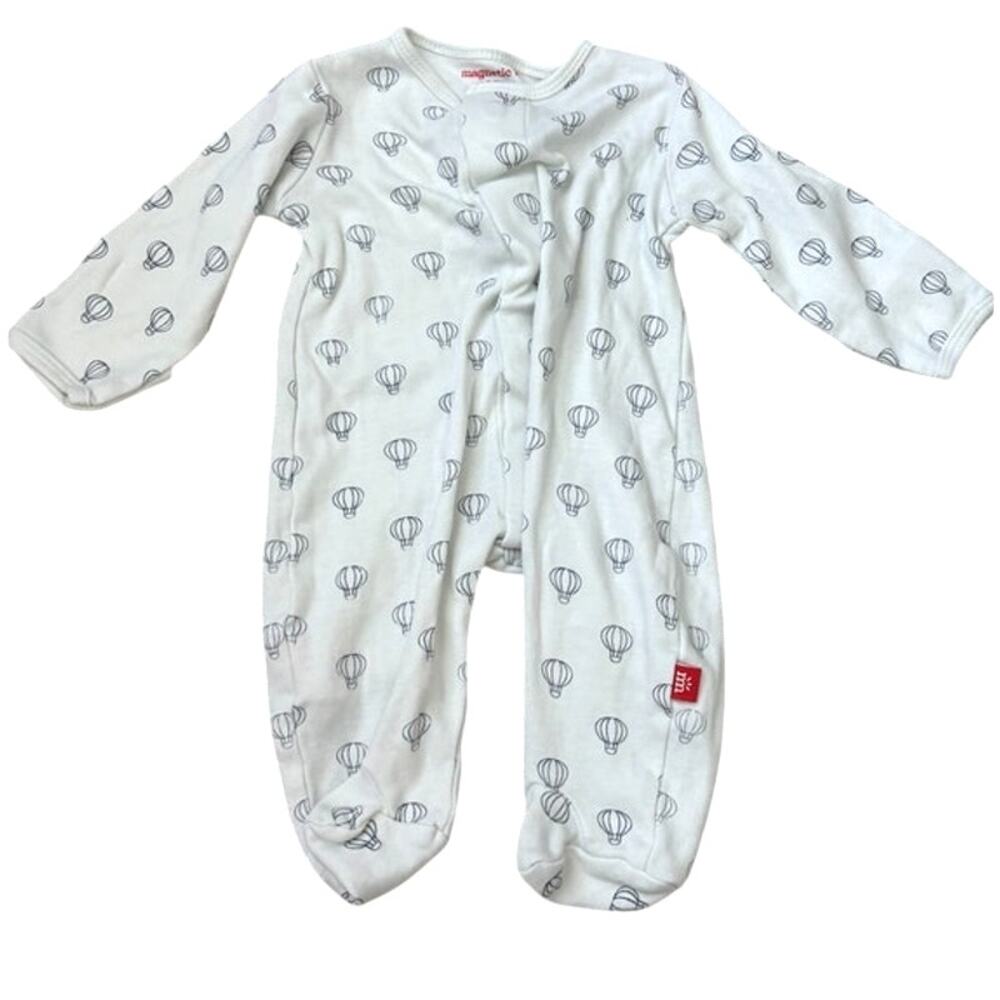 Magnetic Me White Baby One-Piece with Gray Hot Air Balloon Print